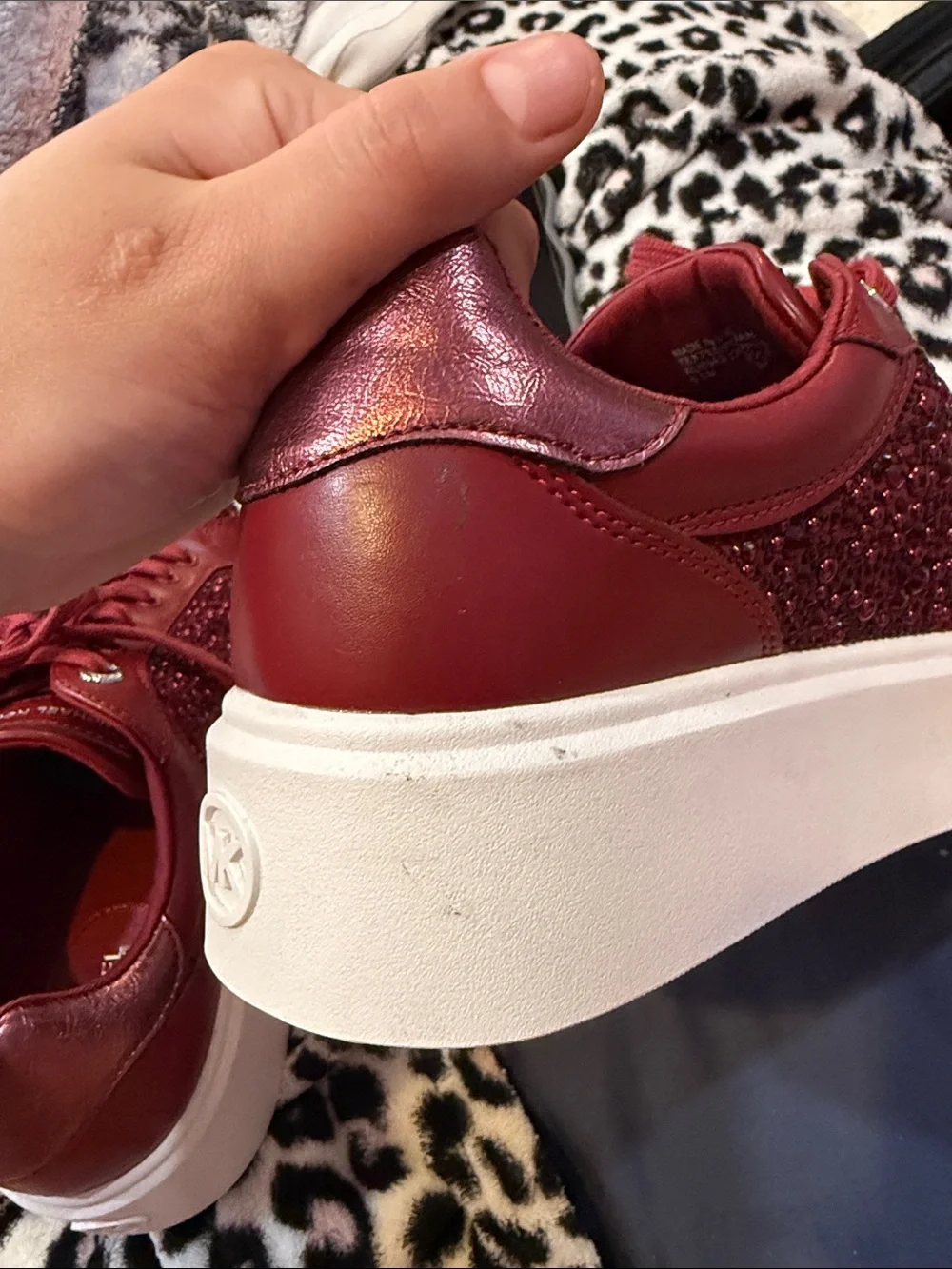 Michael Kors Burgundy Crystal-Embellished Lace-Up Sneakers